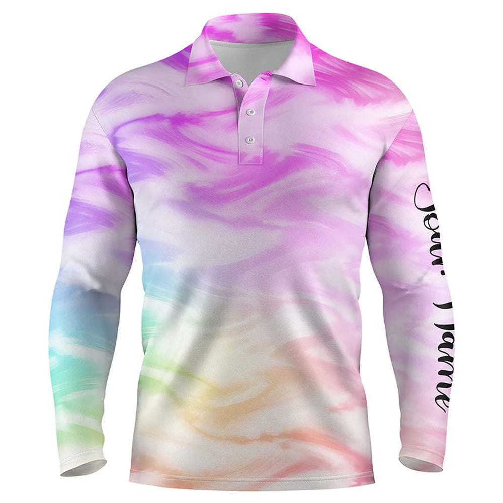 Golf Polo shirts, Mens Golf Polo Shirts With Colorful Watercolor Paint Custom Name Pattern Golf Shirt, Golfing Gift
