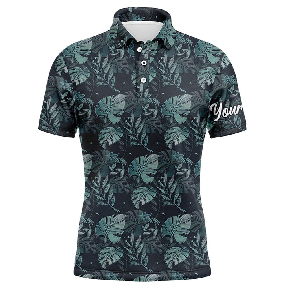Golf Polo shirts, Mens Golf Polo Shirts With Monstera Leaves Tropical Custom Name Golf Shirt