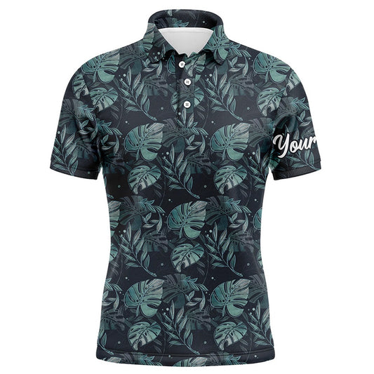 Golf Polo shirts, Mens Golf Polo Shirts With Monstera Leaves Tropical Custom Name Golf Shirt