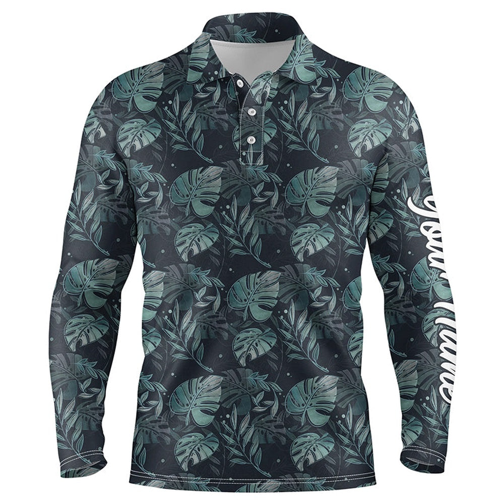 Golf Polo shirts, Mens Golf Polo Shirts With Monstera Leaves Tropical Custom Name Golf Shirt