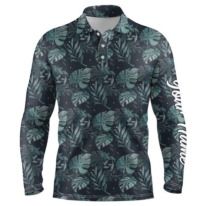 Golf Polo shirts, Mens Golf Polo Shirts With Monstera Leaves Tropical Custom Name Golf Shirt