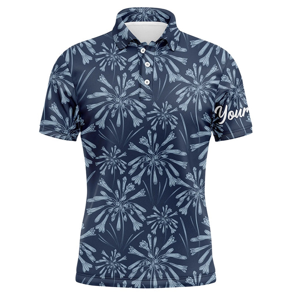 Golf Polo shirts, Mens Golf Polo Shirts With Navy Floral Pattern Custom Name Golf Shirts