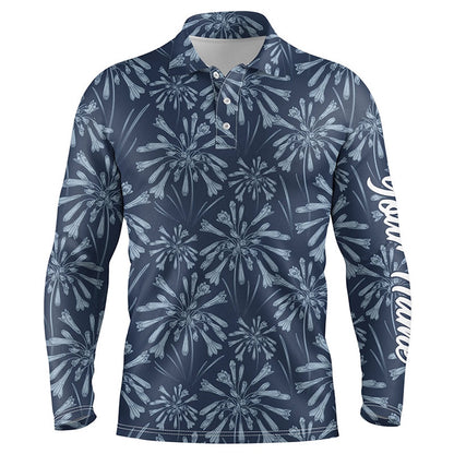 Golf Polo shirts, Mens Golf Polo Shirts With Navy Floral Pattern Custom Name Golf Shirts