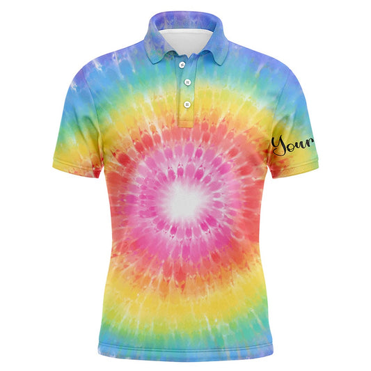 Golf Polo shirts, Mens Golf Polo Shirts With Rainbow Coloured Tie Dye Painted Custom Name Pattern Golf Shirt For Men