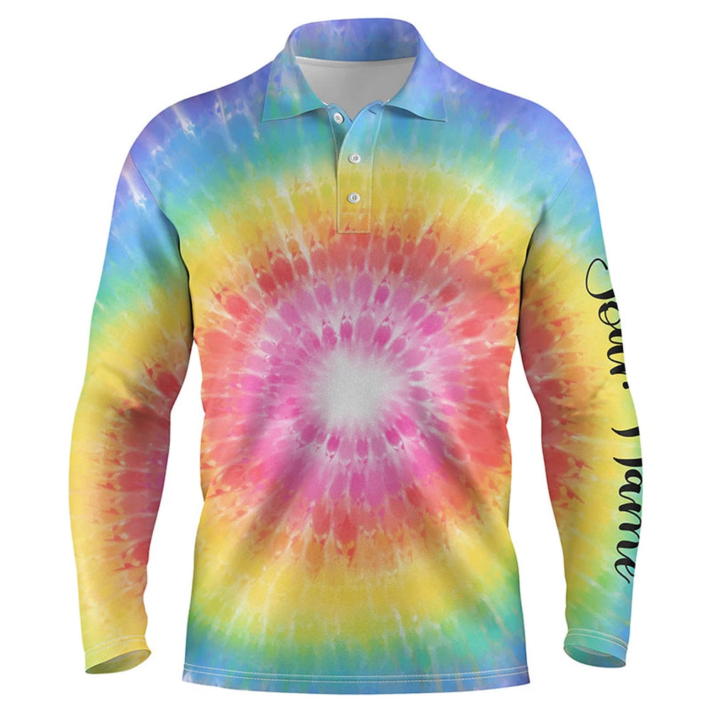 Golf Polo shirts, Mens Golf Polo Shirts With Rainbow Coloured Tie Dye Painted Custom Name Pattern Golf Shirt For Men