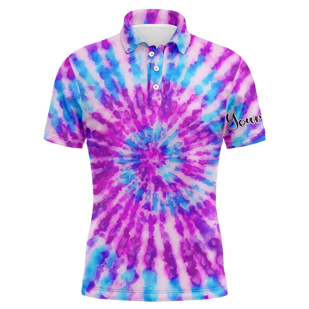 Golf Polo shirts, Mens Golf Polo Shirts With Watercolor Purple Tie Dye Custom Name Pattern Golf Shirt For Men