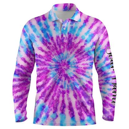 Golf Polo shirts, Mens Golf Polo Shirts With Watercolor Purple Tie Dye Custom Name Pattern Golf Shirt For Men