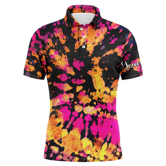 Golf Polo shirts, Mens Golf Polo Shirts With Yellow, Pink, Black Tie Dye Pattern Custom Name Pattern Golf Shirt For Men