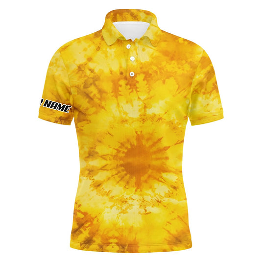 Golf Polo shirts, Mens Golf Polo Shirts With Yellow Tie Dye Pattern Custom Pattern Golf Shirt For Men, Golf Tops Mens