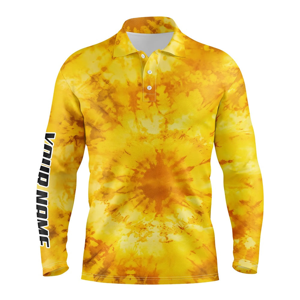 Golf Polo shirts, Mens Golf Polo Shirts With Yellow Tie Dye Pattern Custom Pattern Golf Shirt For Men, Golf Tops Mens