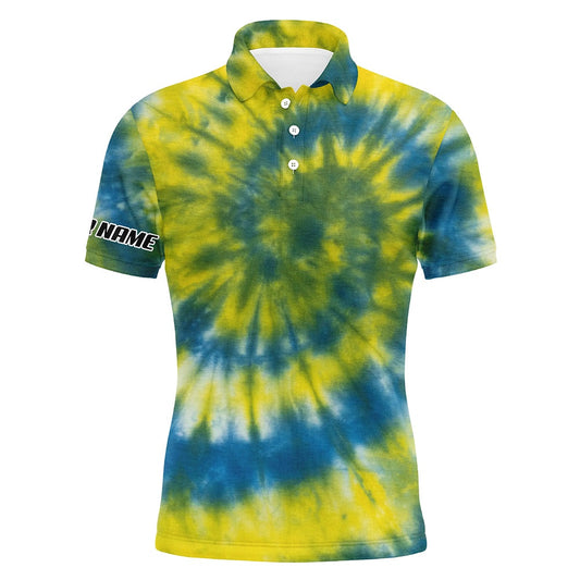 Golf Polo shirts, Mens Golf Polo Shirts Yellow Blue Tie Dye Pattern Custom Pattern Golf Shirt For Men, Golf Tops Mens