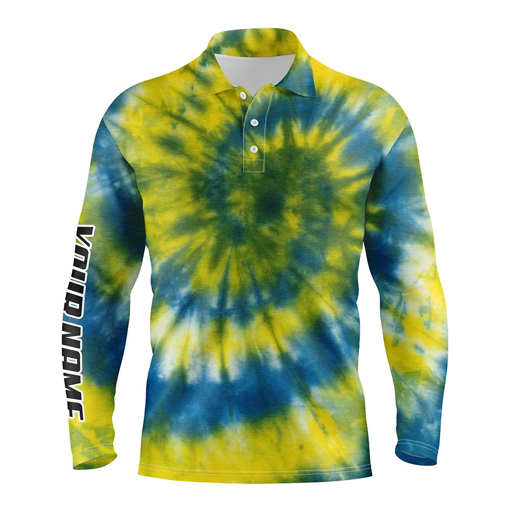 Golf Polo shirts, Mens Golf Polo Shirts Yellow Blue Tie Dye Pattern Custom Pattern Golf Shirt For Men, Golf Tops Mens