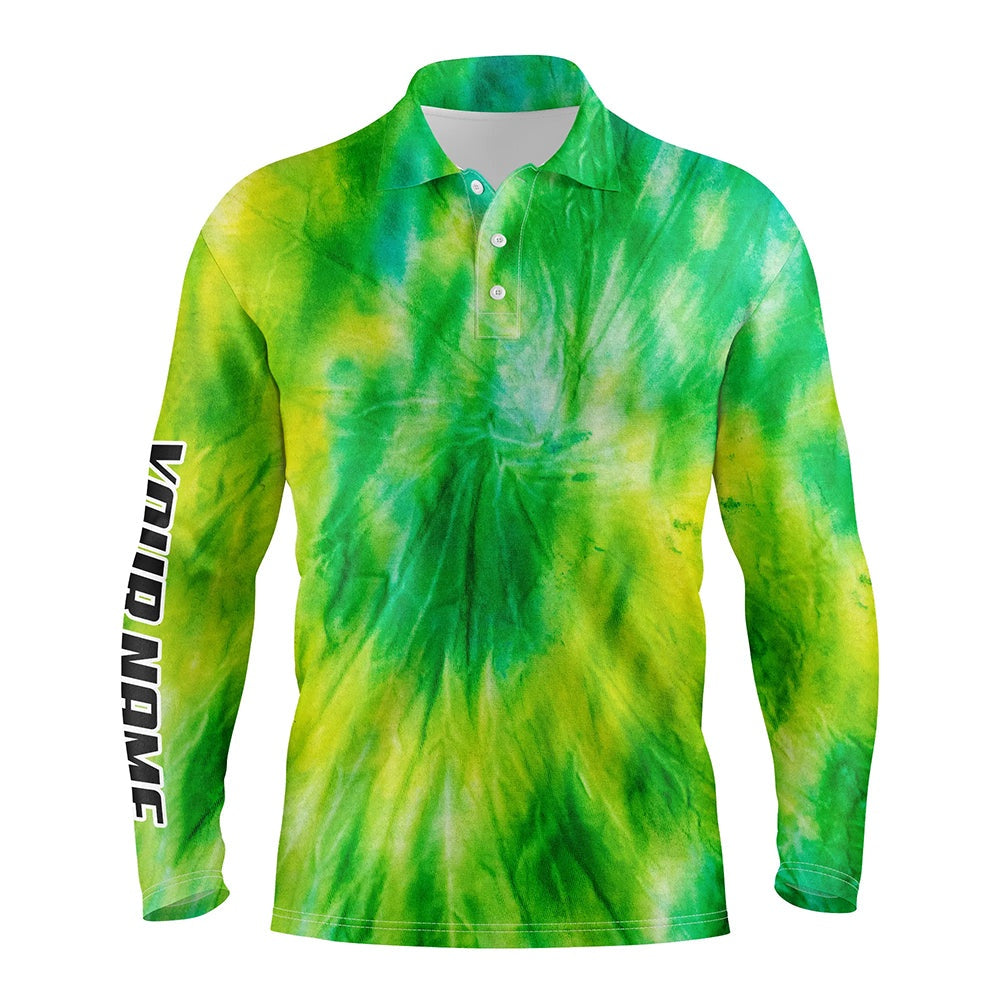 Golf Polo shirts, Mens Golf Polo Shirts Yellow Green Tie Dye Pattern Custom Pattern Golf Shirt For Men, Golf Tops Mens