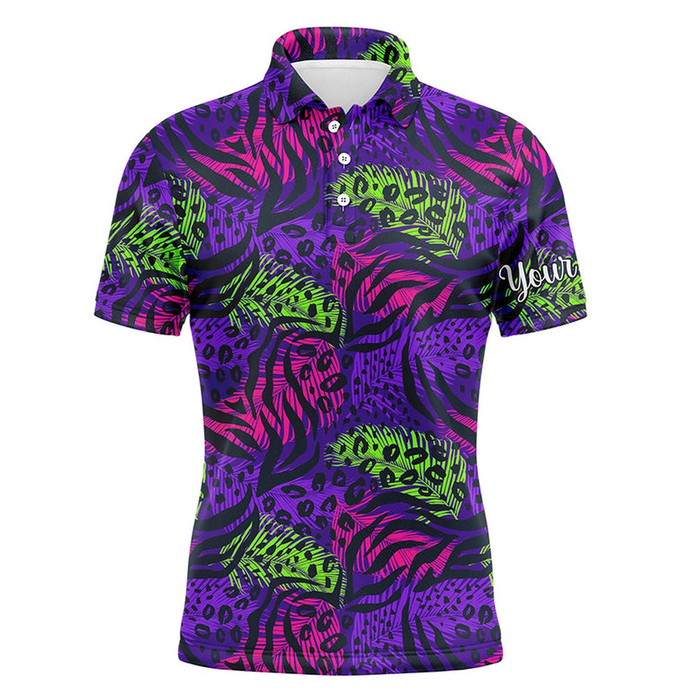 Golf Polo shirts, Mens Golf Polo Upf Shirts With Colorful Purple Tropical Background Custom Team Golf Polo Shirts