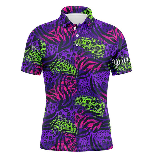 Golf Polo shirts, Mens Golf Polo Upf Shirts With Colorful Purple Tropical Background Custom Team Golf Polo Shirts