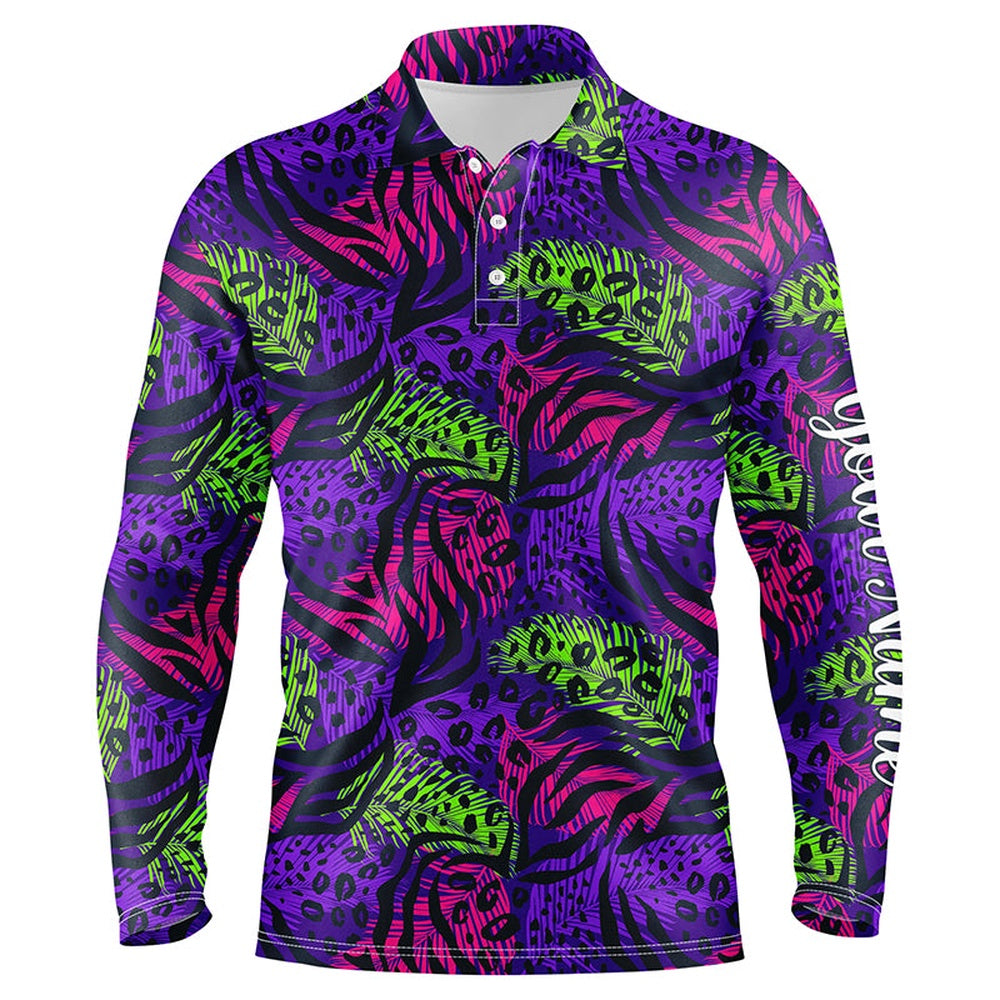 Golf Polo shirts, Mens Golf Polo Upf Shirts With Colorful Purple Tropical Background Custom Team Golf Polo Shirts