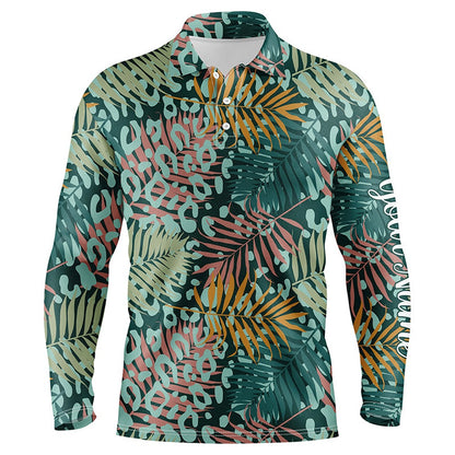 Golf Polo shirts, Mens Golf Polo Upf Shirts With Green Tropical Pattern With Palm Leopard Custom Team Golf Polo Shirts