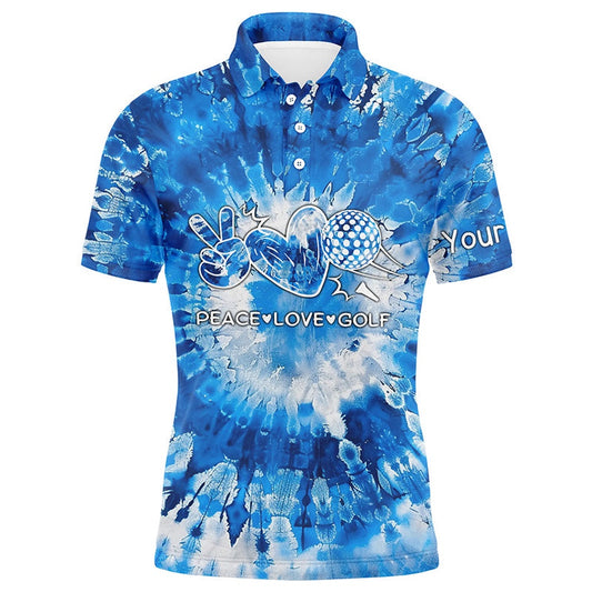 Golf Polo shirts, Mens Golf Polos Shirts Blue Tie Dye Pattern Custom Peace Love Golf, Personalized Golf Shirt For Men