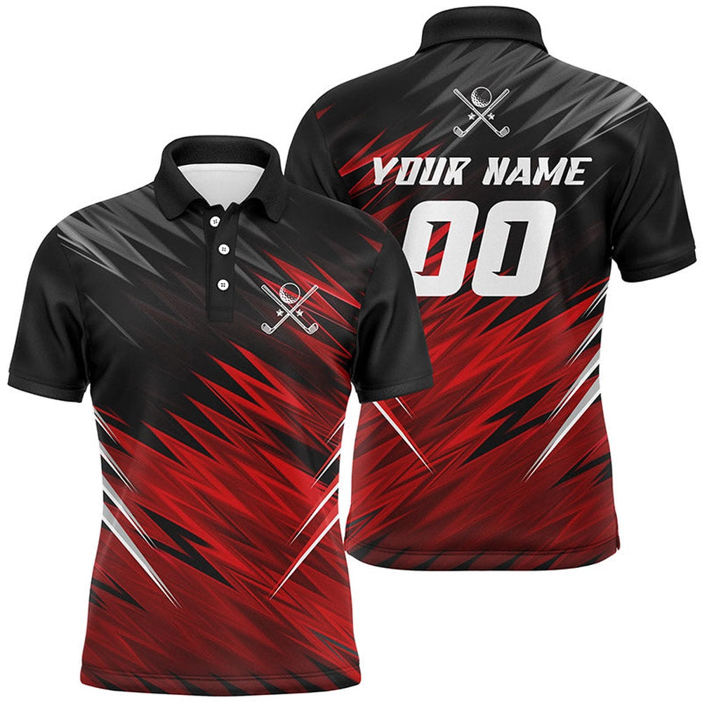 Golf Polo shirts, Mens Golf Polos Shirts Custom Black And Red Lightning Team Golf Shirts