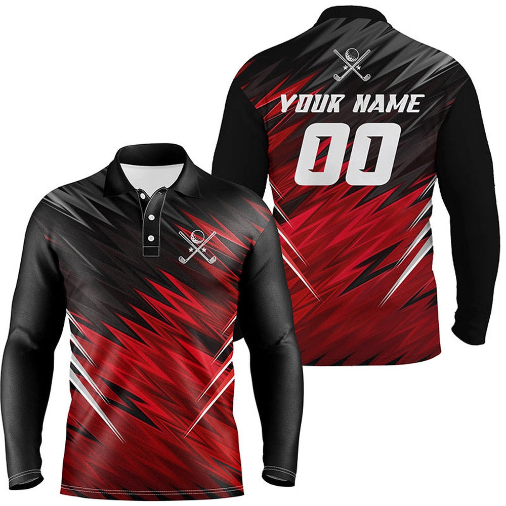 Golf Polo shirts, Mens Golf Polos Shirts Custom Black And Red Lightning Team Golf Shirts