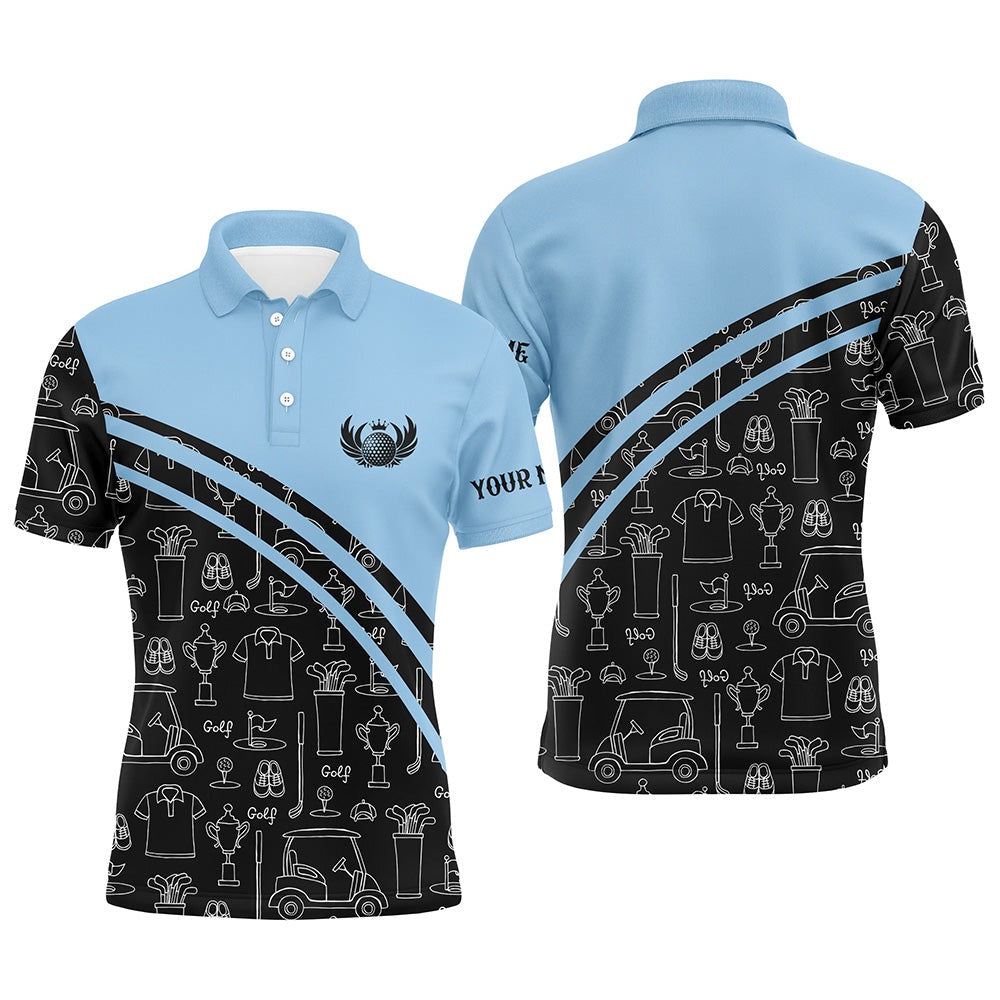 Golf Polo shirts, Mens Golf Polos Shirts Custom Black Pattern Short Long Sleeve Golf Shirts For Him Blue