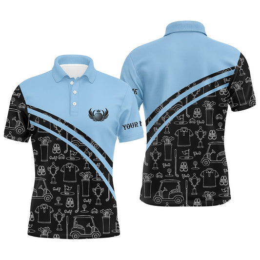 Golf Polo shirts, Mens Golf Polos Shirts Custom Black Pattern Short Long Sleeve Golf Shirts For Him Blue
