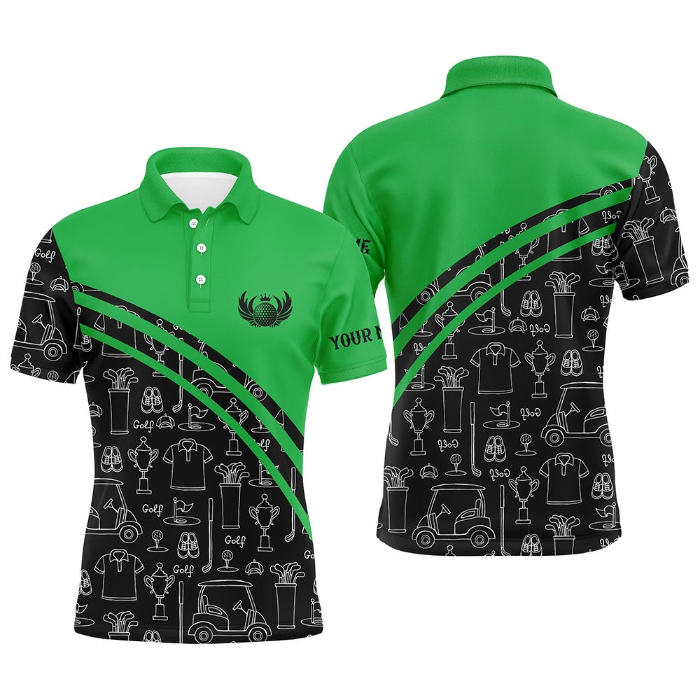 Golf Polo shirts, Mens Golf Polos Shirts Custom Black Pattern Short Long Sleeve Golf Shirts For Him Green