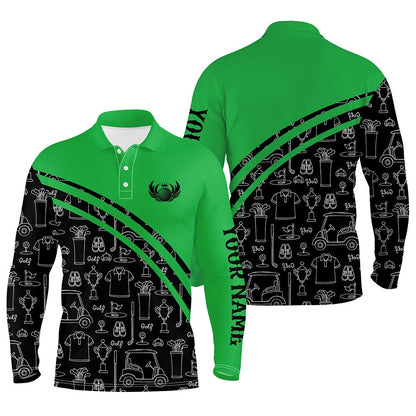 Golf Polo shirts, Mens Golf Polos Shirts Custom Black Pattern Short Long Sleeve Golf Shirts For Him Green