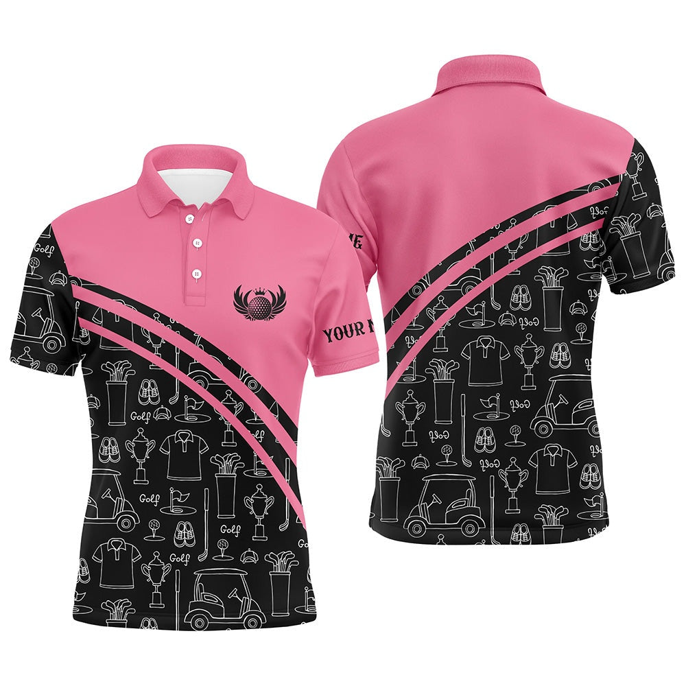 Golf Polo shirts, Mens Golf Polos Shirts Custom Black Pattern Short Long Sleeve Golf Shirts For Him Pink