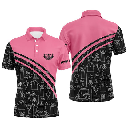 Golf Polo shirts, Mens Golf Polos Shirts Custom Black Pattern Short Long Sleeve Golf Shirts For Him Pink