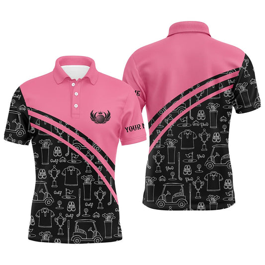Golf Polo shirts, Mens Golf Polos Shirts Custom Black Pattern Short Long Sleeve Golf Shirts For Him Pink