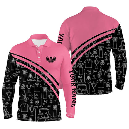 Golf Polo shirts, Mens Golf Polos Shirts Custom Black Pattern Short Long Sleeve Golf Shirts For Him Pink