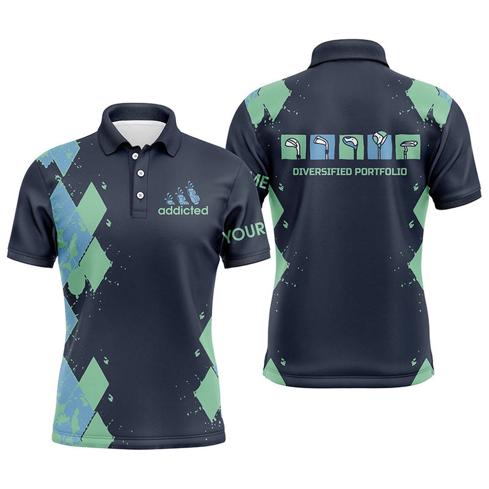Golf Polo shirts, Mens Golf Polos Shirts Custom Blue Argyle Plaid Golf Shirts Mens Diversified Portfolio Golf Clubs