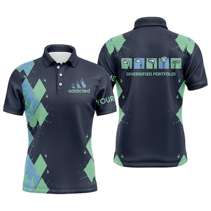 Golf Polo shirts, Mens Golf Polos Shirts Custom Blue Argyle Plaid Golf Shirts Mens Diversified Portfolio Golf Clubs
