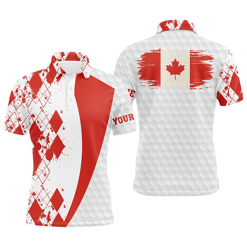 Golf Polo shirts, Mens Golf Polos Shirts Custom Canadian Flag Red Argyle Pattern White Golf Ball Men'S Golf Shirts