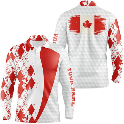 Golf Polo shirts, Mens Golf Polos Shirts Custom Canadian Flag Red Argyle Pattern White Golf Ball Men'S Golf Shirts