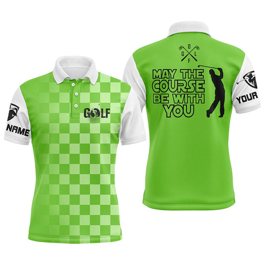 Golf Polo shirts, Mens Golf Polos Shirts Custom May The Course Be With You Funny Golf Shirts For Men Green