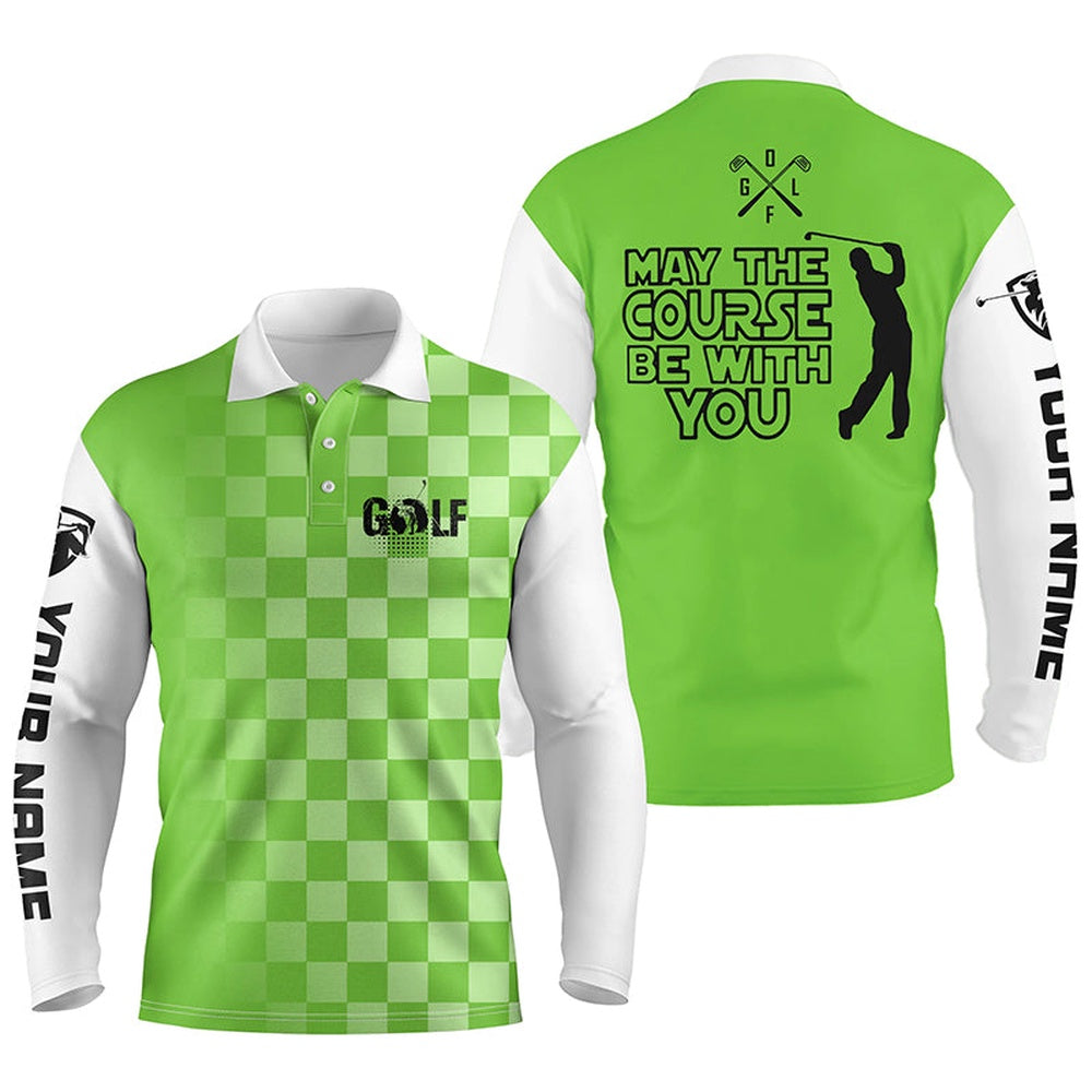 Golf Polo shirts, Mens Golf Polos Shirts Custom May The Course Be With You Funny Golf Shirts For Men Green