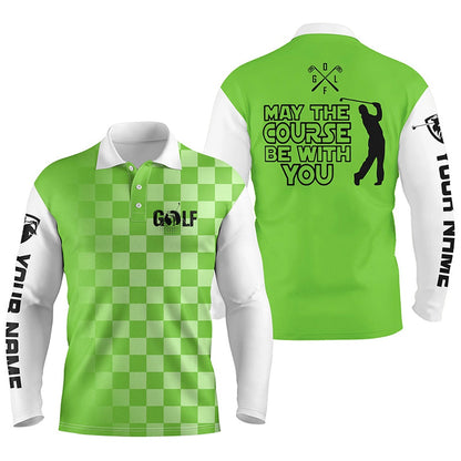 Golf Polo shirts, Mens Golf Polos Shirts Custom May The Course Be With You Funny Golf Shirts For Men Green