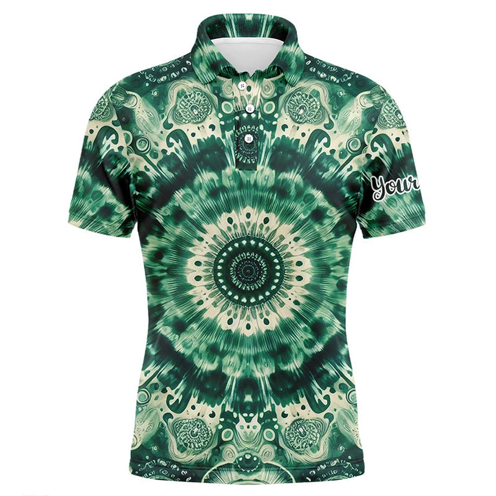 Golf Polo shirts, Mens Golf Polos Shirts Custom Mens Golf Tops Green Tie Dye Pattern, Golf Outfit Men