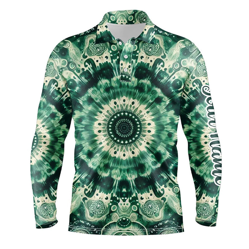 Golf Polo shirts, Mens Golf Polos Shirts Custom Mens Golf Tops Green Tie Dye Pattern, Golf Outfit Men