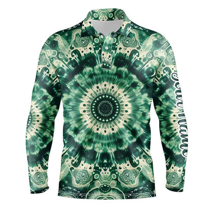 Golf Polo shirts, Mens Golf Polos Shirts Custom Mens Golf Tops Green Tie Dye Pattern, Golf Outfit Men
