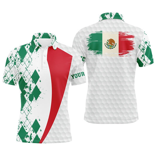 Golf Polo shirts, Mens Golf Polos Shirts Custom Mexico Flag Green Argyle Pattern White Golf Ball Men'S Golf Shirts
