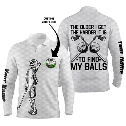 Golf Polo shirts, Mens Golf Polos Shirts Custom Name And Logo Team Golf Skull The Older I Get The Harder To Find Balls