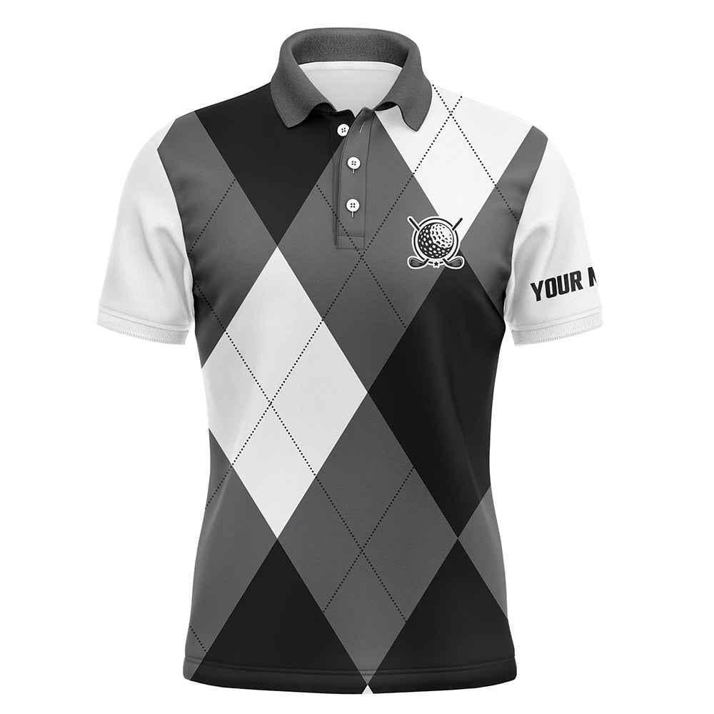 Golf Polo shirts, Mens Golf Polos Shirts Custom Name Black And White Golf Pattern