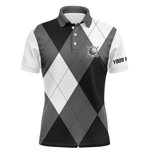 Golf Polo shirts, Mens Golf Polos Shirts Custom Name Black And White Golf Pattern