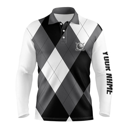 Golf Polo shirts, Mens Golf Polos Shirts Custom Name Black And White Golf Pattern