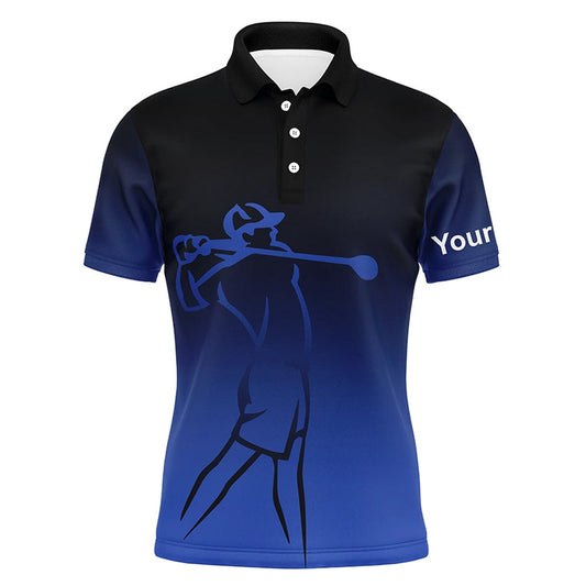 Golf Polo shirts, Mens Golf Polos Shirts Custom Name Blue Gradient Golf Apparel, Coolest Polo Shirts For Mens