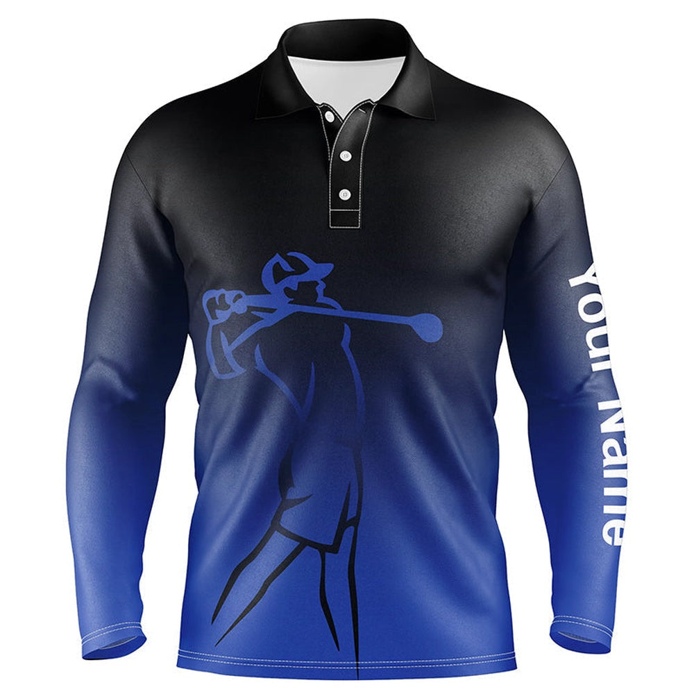 Golf Polo shirts, Mens Golf Polos Shirts Custom Name Blue Gradient Golf Apparel, Coolest Polo Shirts For Mens