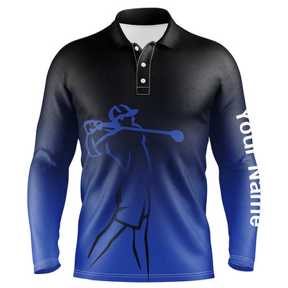 Golf Polo shirts, Mens Golf Polos Shirts Custom Name Blue Gradient Golf Apparel, Coolest Polo Shirts For Mens